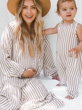 Show Me Your Mumu Birdie Maxi Dress Beige Stripe Size Medium